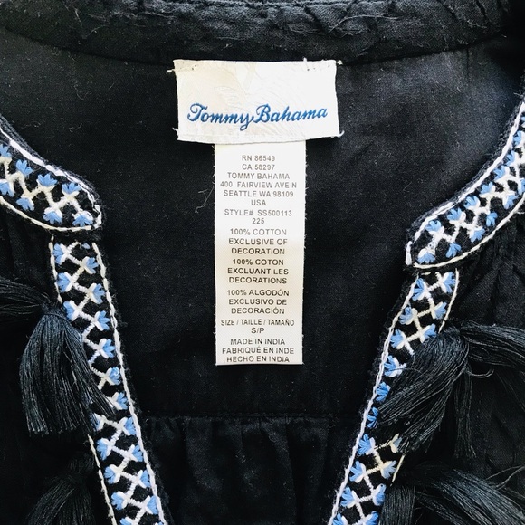 Tommy Bahama Embroidered Tassel V-Neck Cotton Tunic Dress - Picture 6 of 8